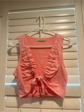Abercrombie & Fitch Coral Pink Ruffle Tie-Front Crop Top